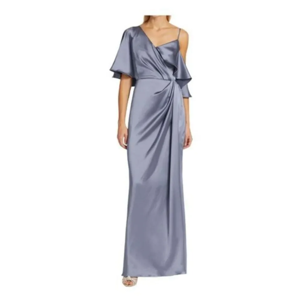 Amsale Asymmetric Ruffle Sleeve Gown Size 14 NWOT - Picture 8 of 11
